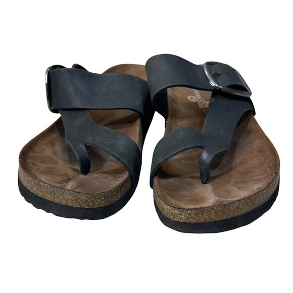 Mountain Sole Leather Sandal Black Toe Loop Silver Buckle Size 8 (READ) - Picture 2 of 8